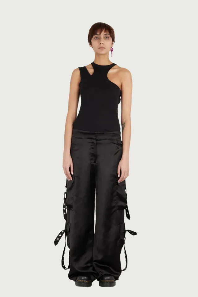 Jeanne Friot Cargo Belt Pants pantalon satin noir