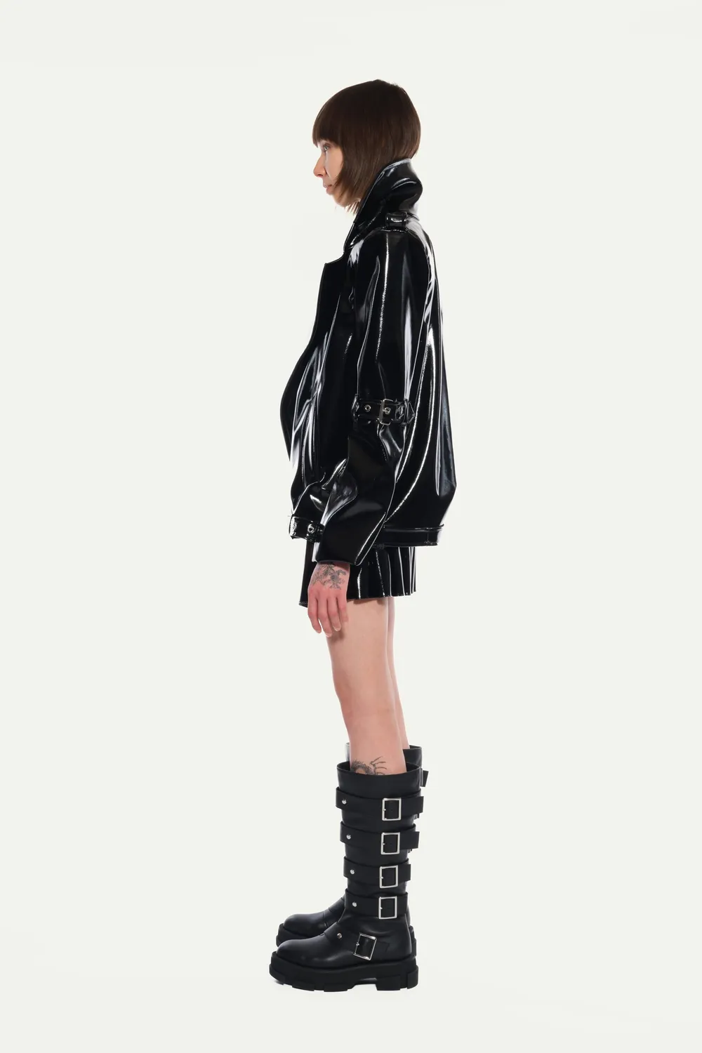 Jeanne Friot Debbie Short Coat manteau vinyl noir M