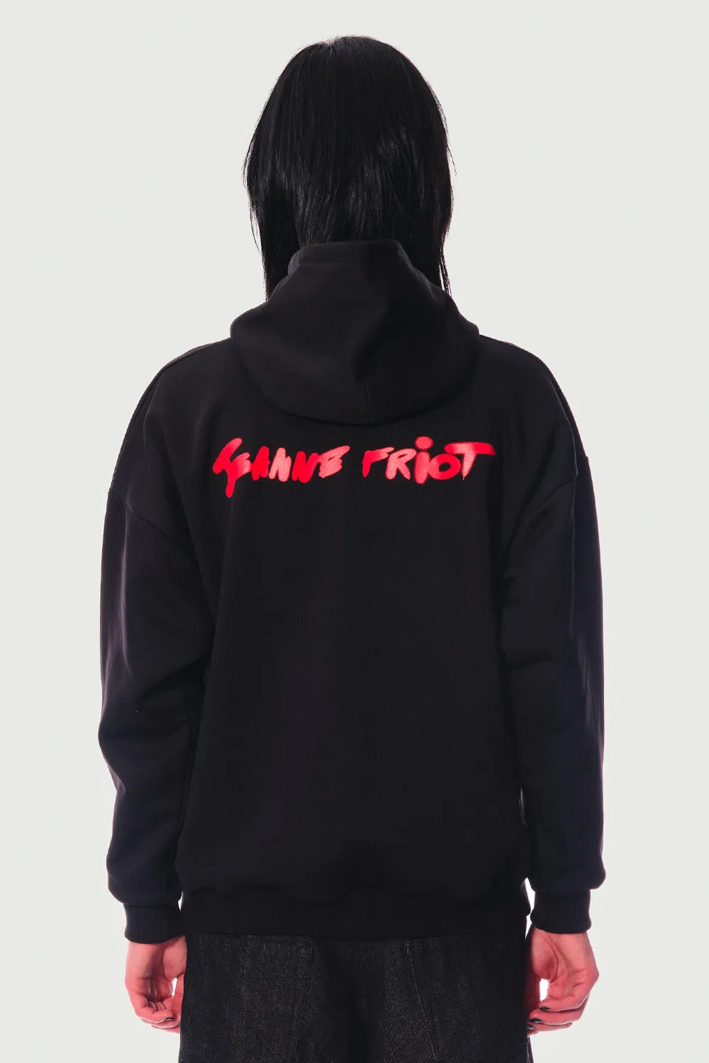 Jeanne Friot Revolution hoodie noir oversize argent molleton