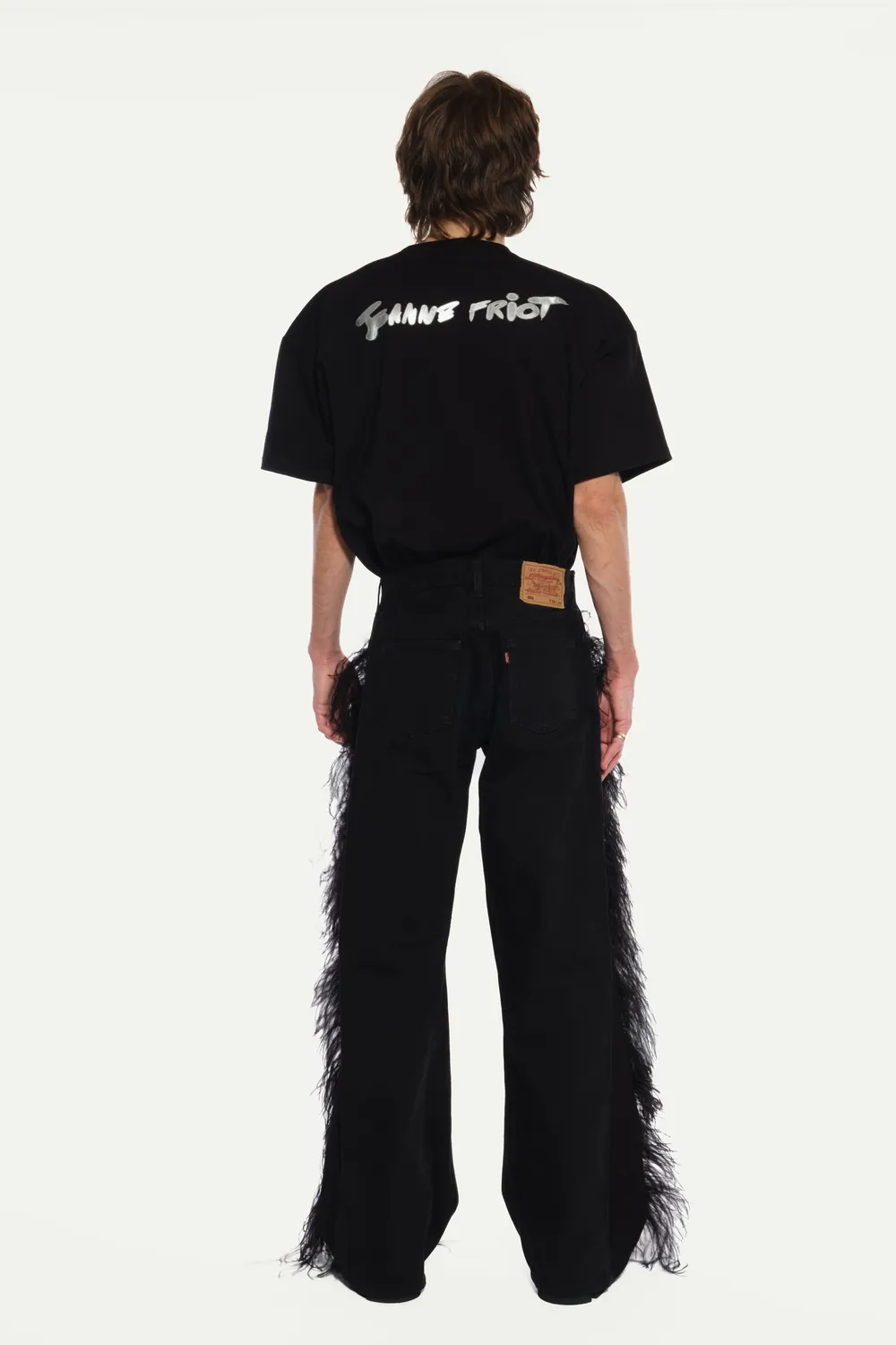 Jeanne Friot Peacock Pants jean noir plumes