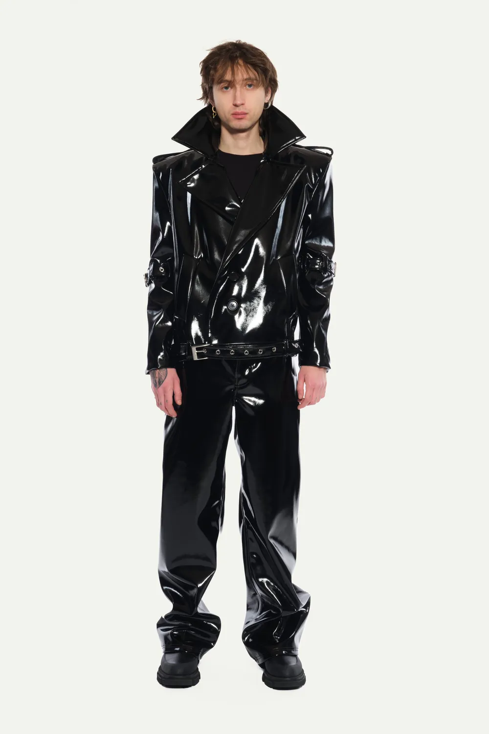 Jeanne Friot Debbie Short Coat manteau vinyl noir M