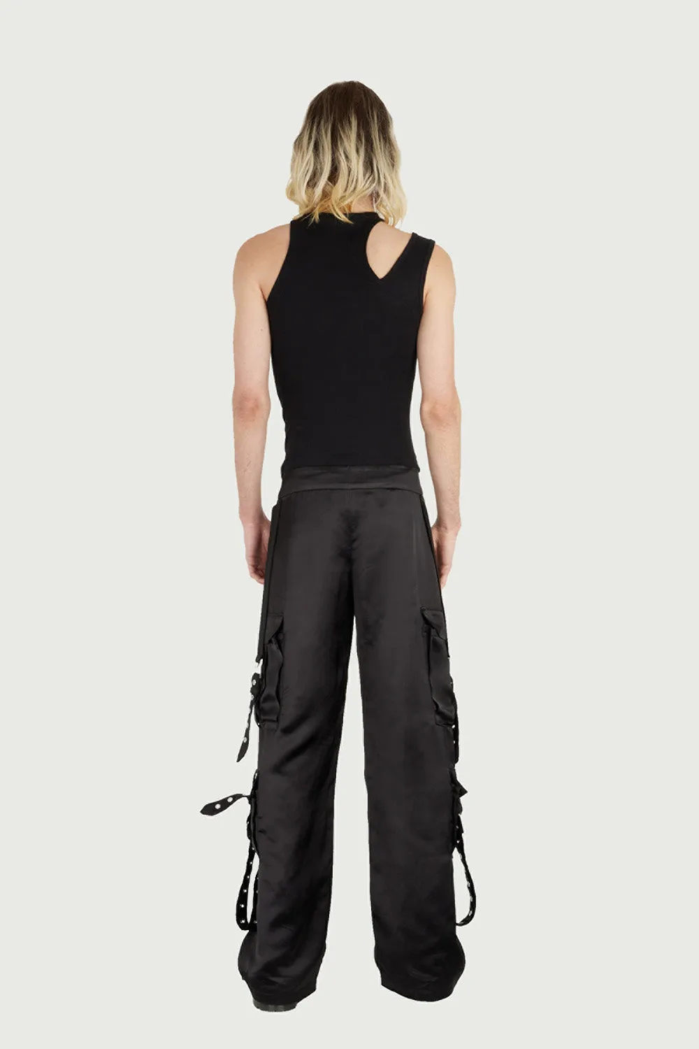 Jeanne Friot Cargo Belt Pants pantalon satin noir