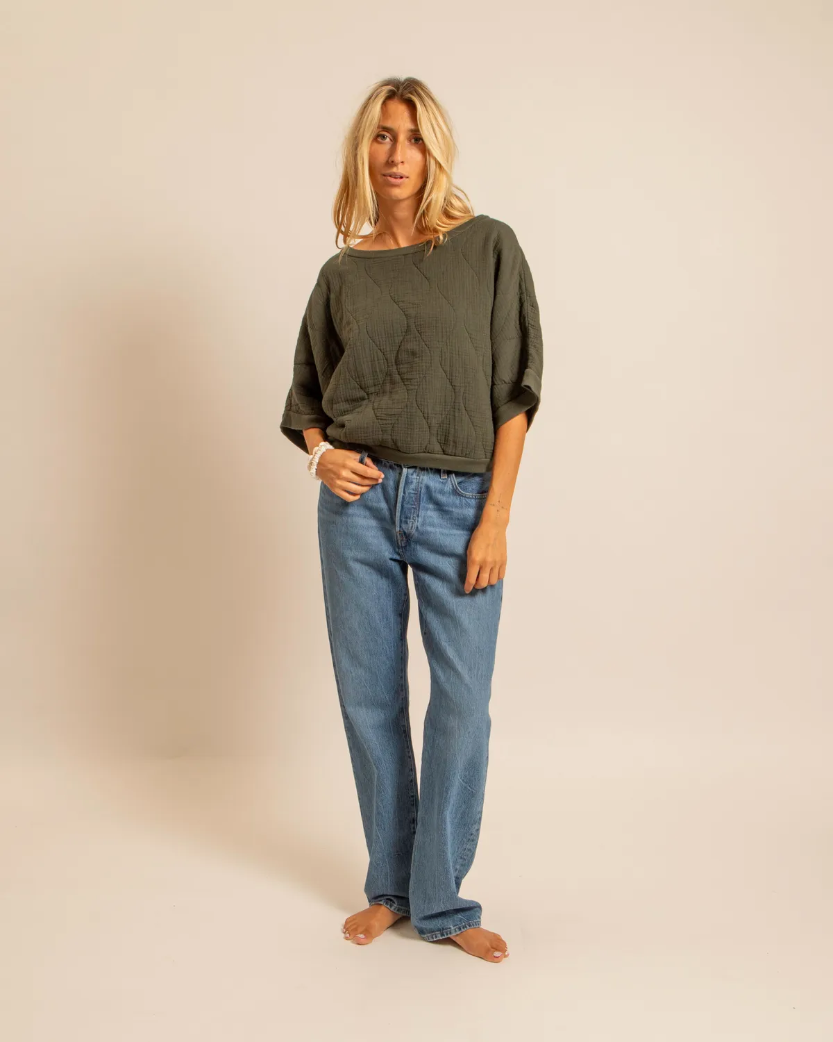Aokyanos Seattle sweat kaki coton manche 3/4