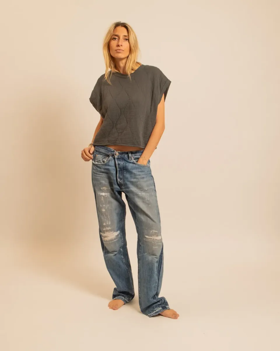 AOKYANOS Manhattan Anthracite crop top coton taille unique