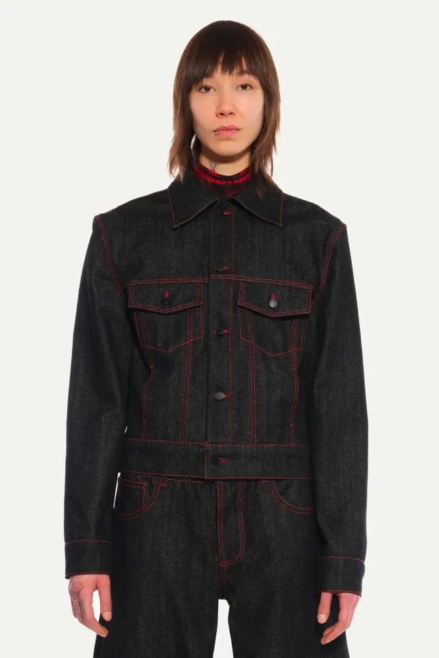 JEANNE FRIOT Grace Jacket veste jean noir surpiqûres