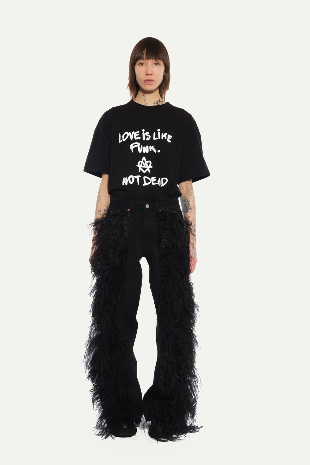 Jeanne Friot Peacock Pants jean noir plumes