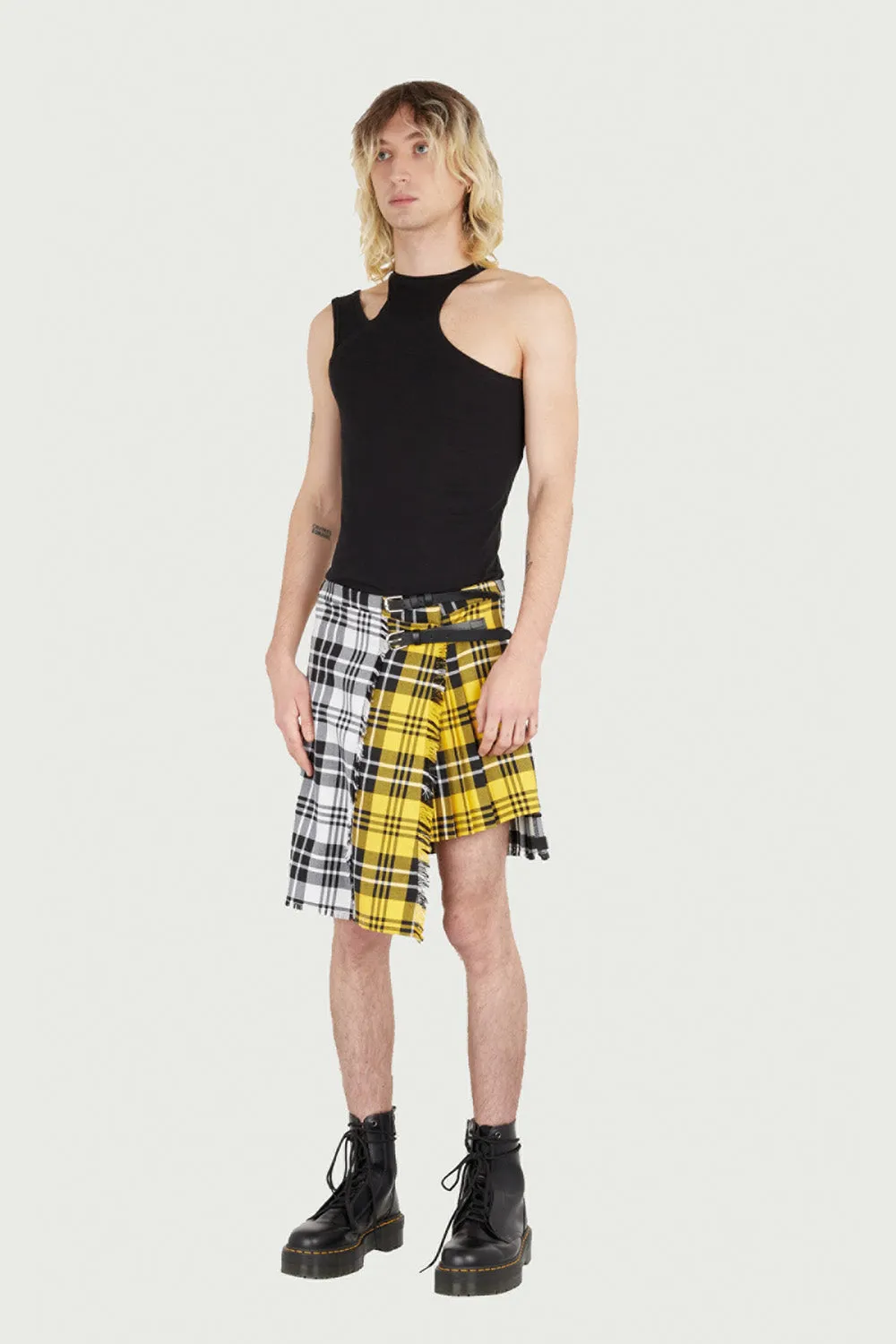 Jeanne Friot Double Kilt jupe tartan noir jaune