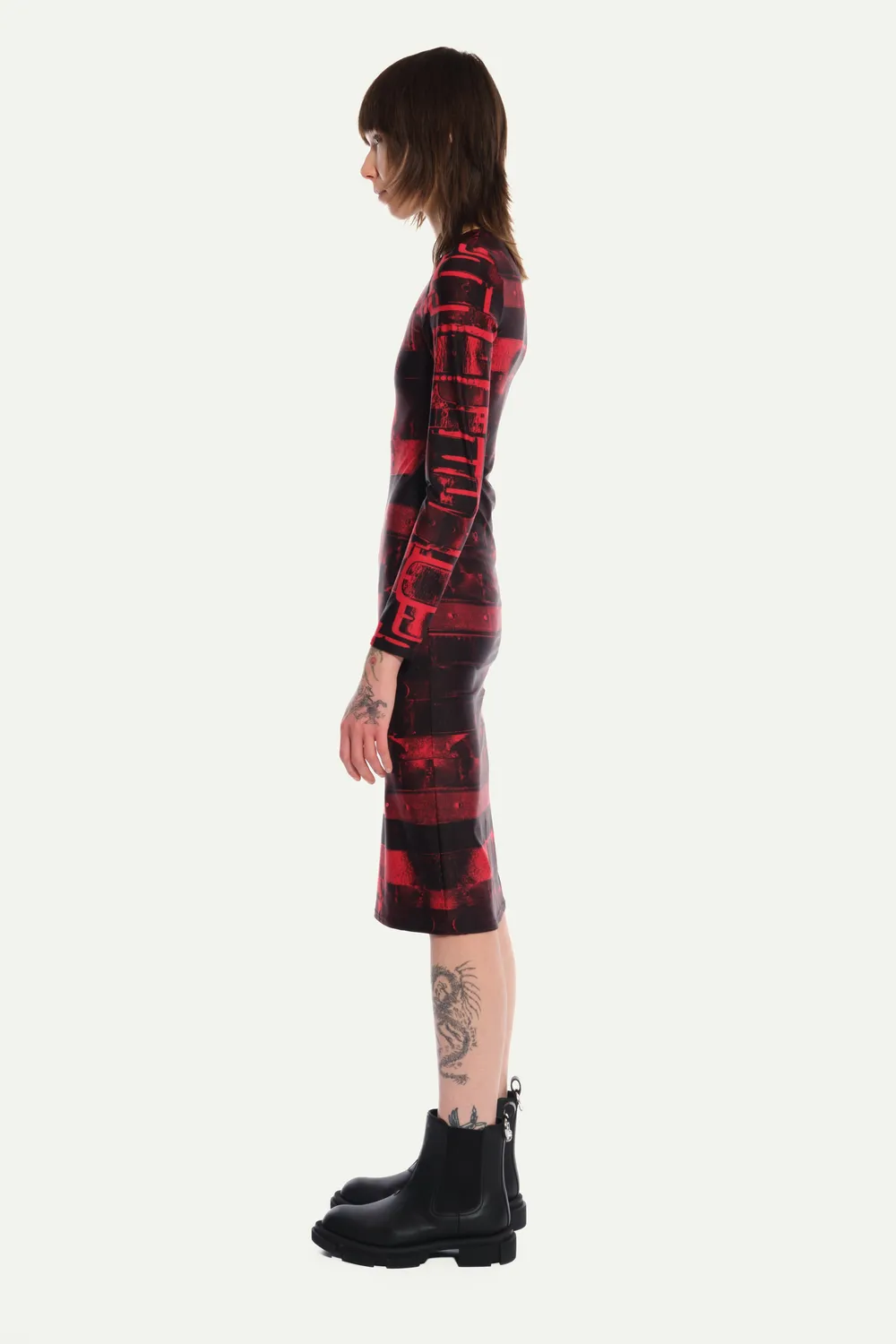 JEANNE FRIOT Cavaliere Dress robe rouge spandex ceintures