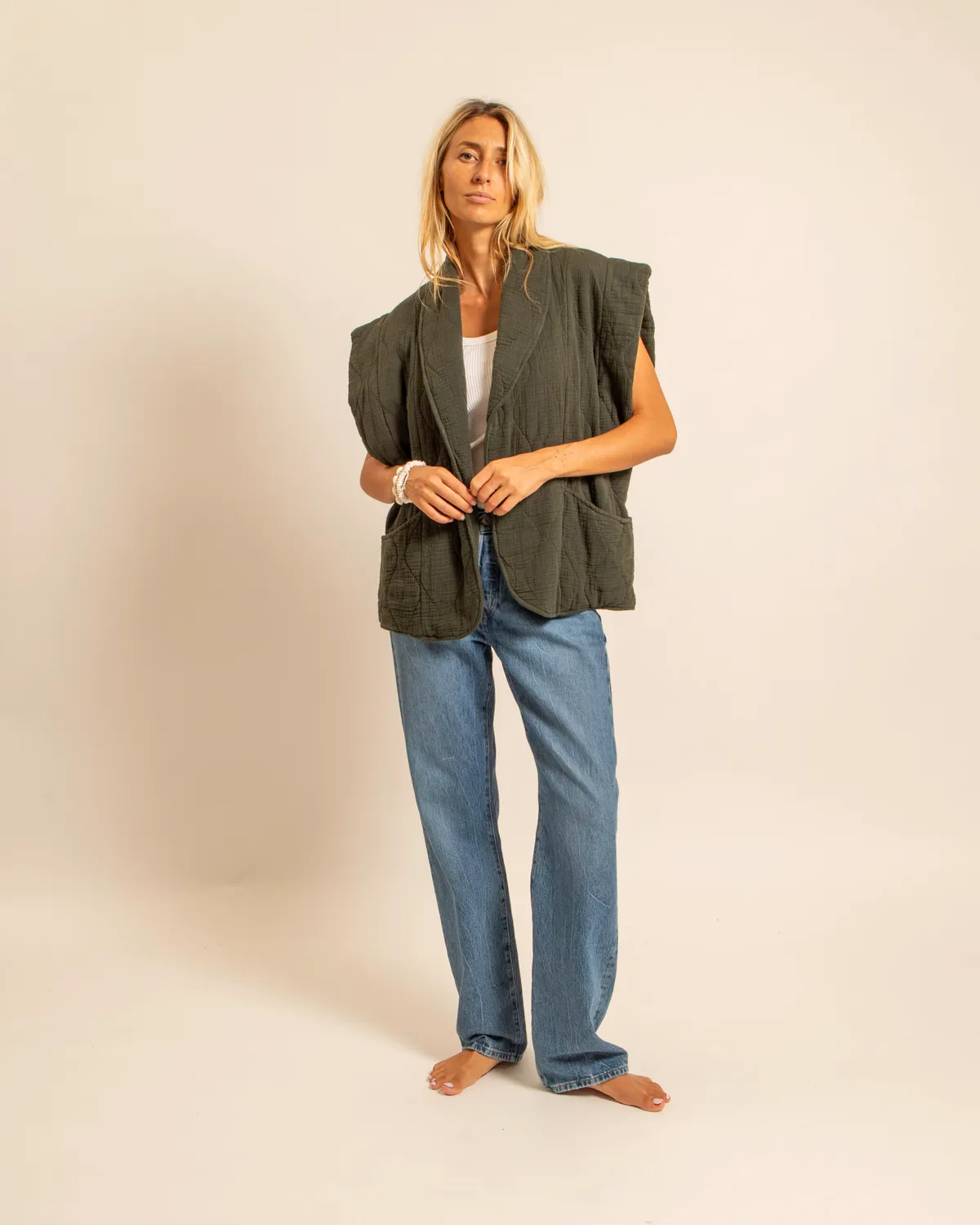 AOKYANOS Brooklyn Kaki gilet coton double gaze