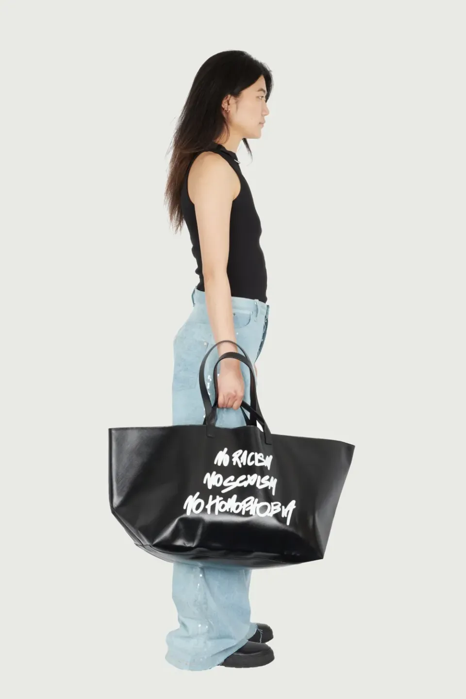 Jeanne Friot Slogan Bag grand sac noir waterproof