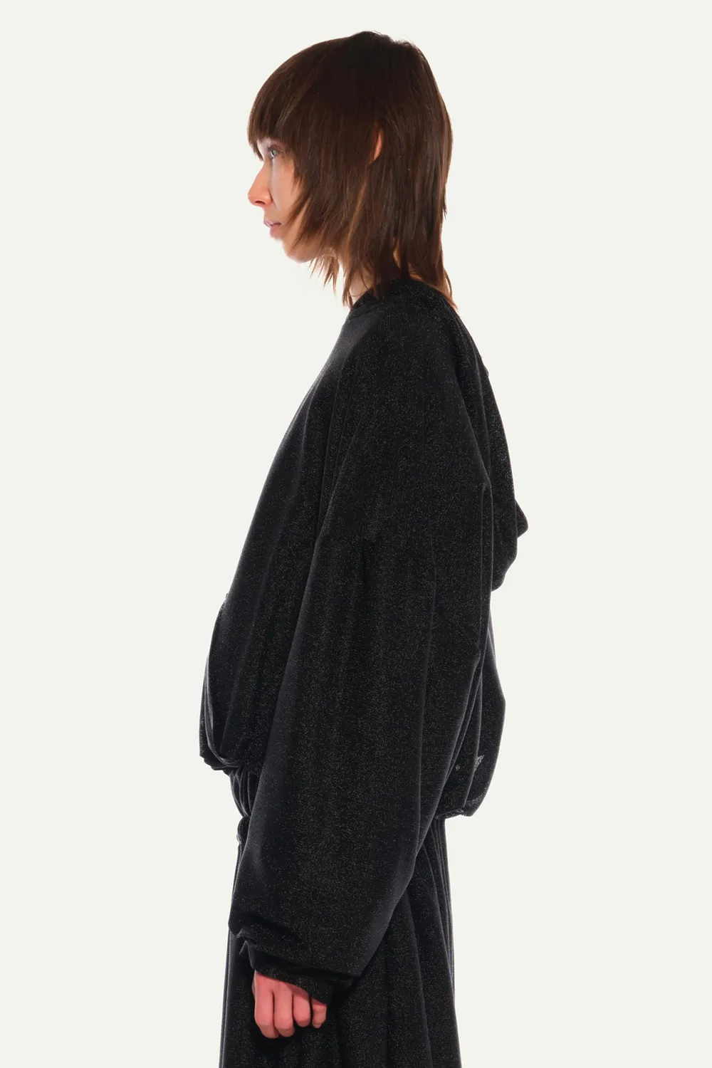 JEANNE FRIOT Metal Black Hoodie sweat capuche brillant