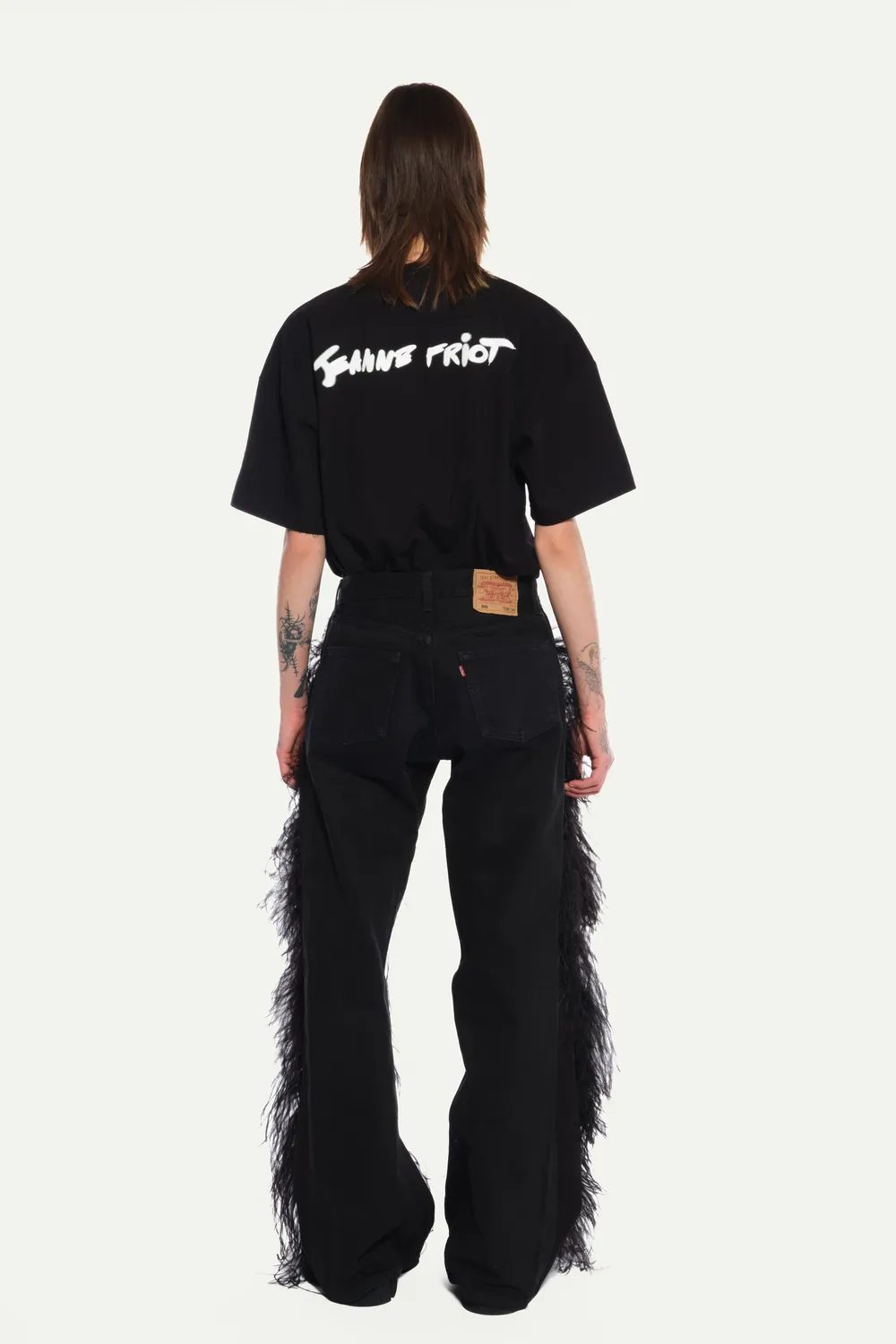 Jeanne Friot Peacock Pants jean noir plumes