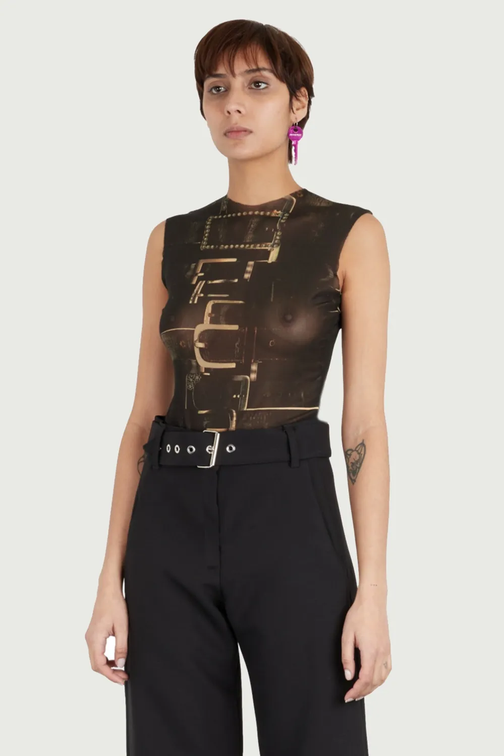 JEANNE FRIOT Belt Top Short Sleeves haut manches courtes imprimé