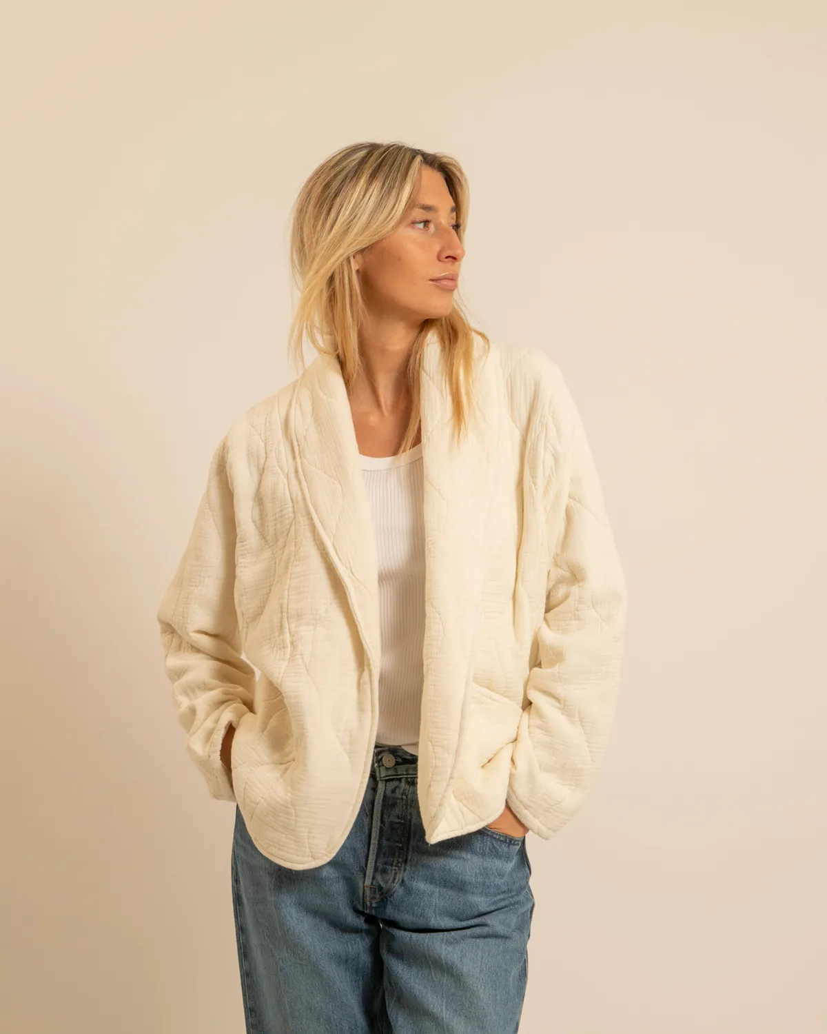 AOKYANOS Cuba Crème kimono coton matelassé