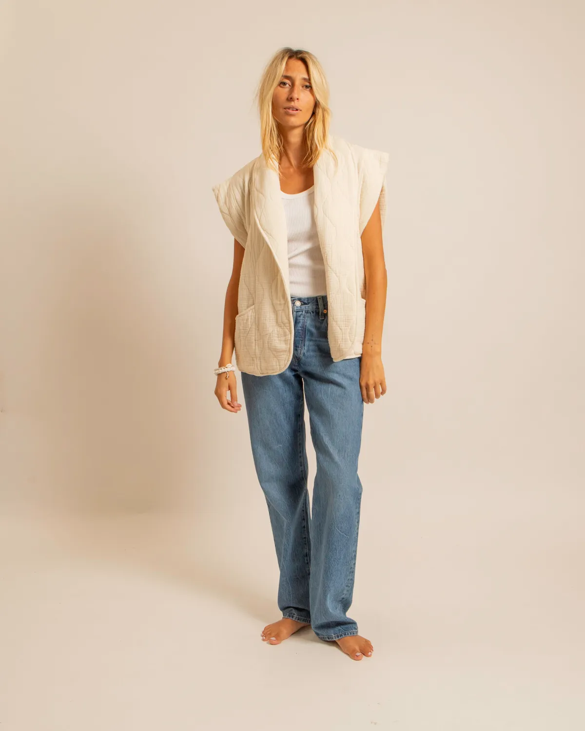 AOKYANOS Brooklyn Crème gilet double gaze coton