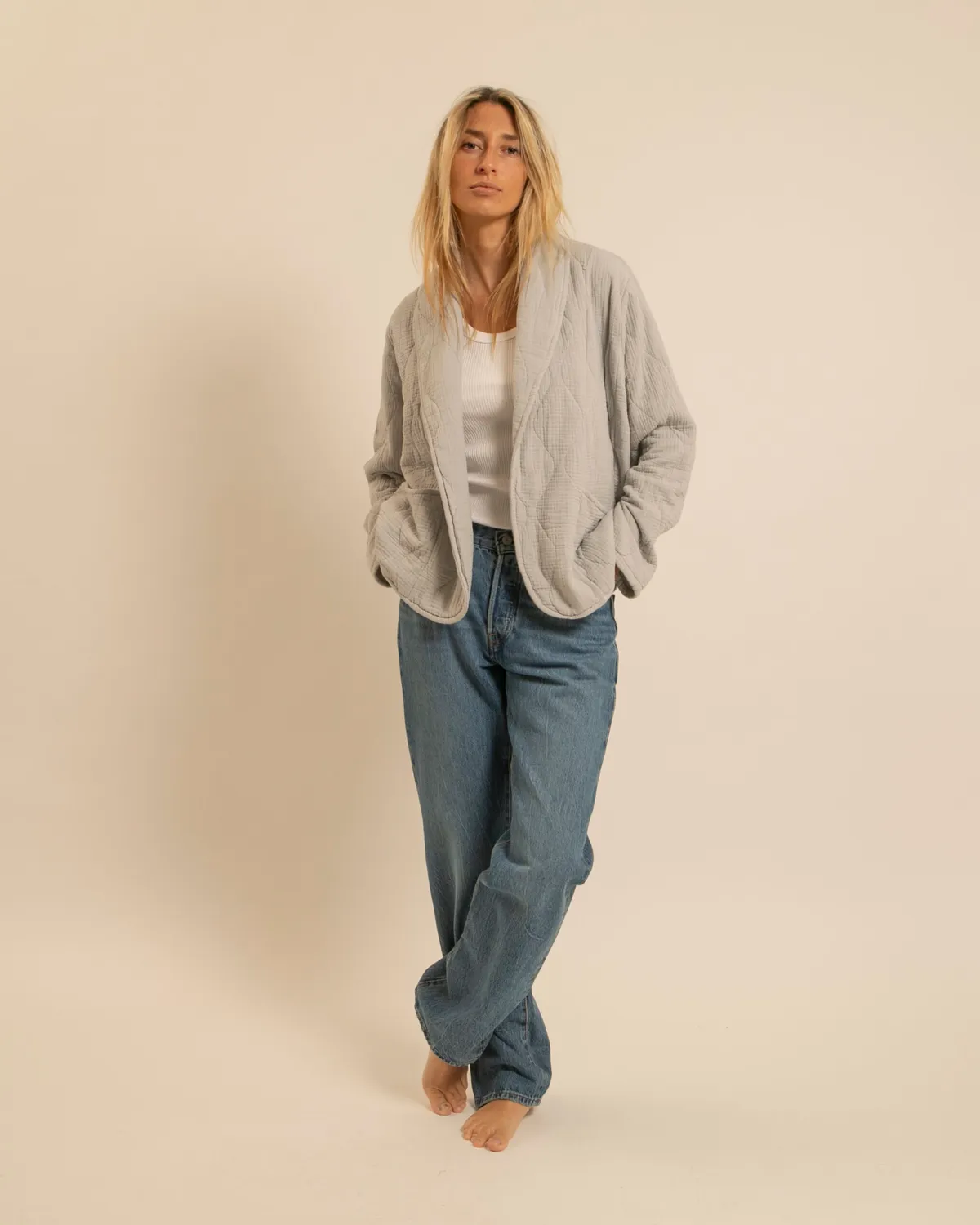 AOKYANOS Cuba Gris veste kimono coton matelassée taille unique
