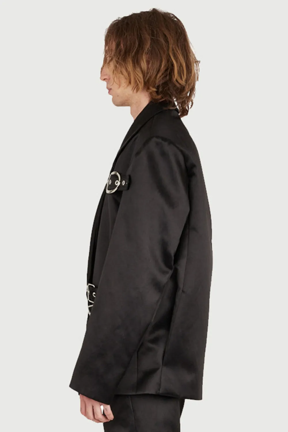 Jeanne Friot Belt Suit veste tailleur noire satin