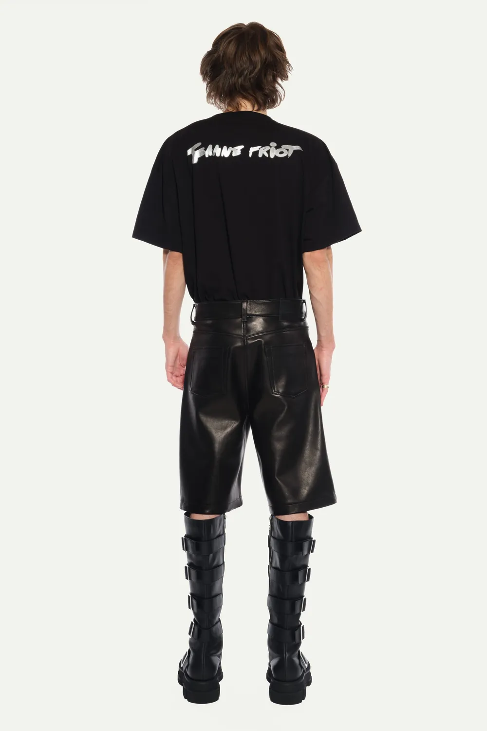 JEANNE FRIOT Leather Bermuda short cuir noir