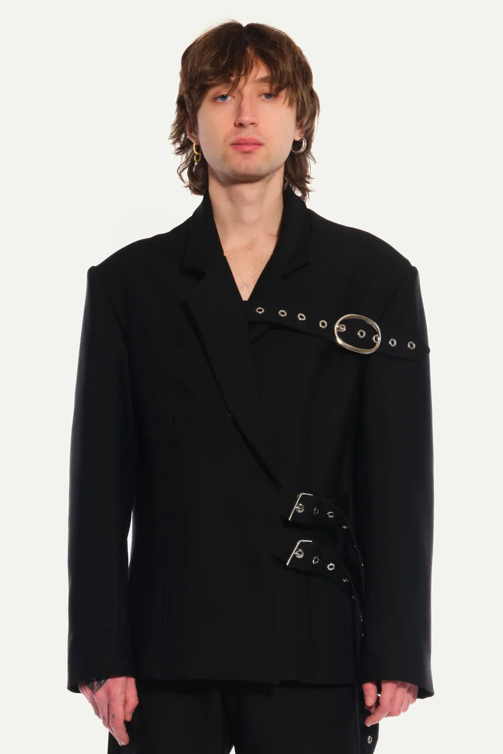 Jeanne Friot Belt Suit veste tailleur oversize laine noire