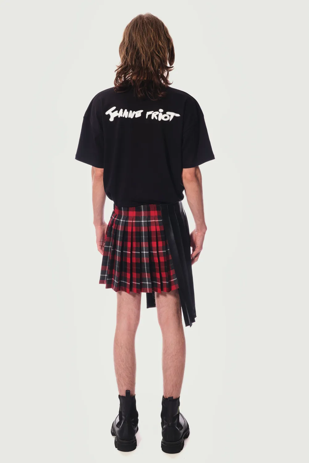 Jeanne Friot Awake Double Jupe kilt tartan rouge cuir