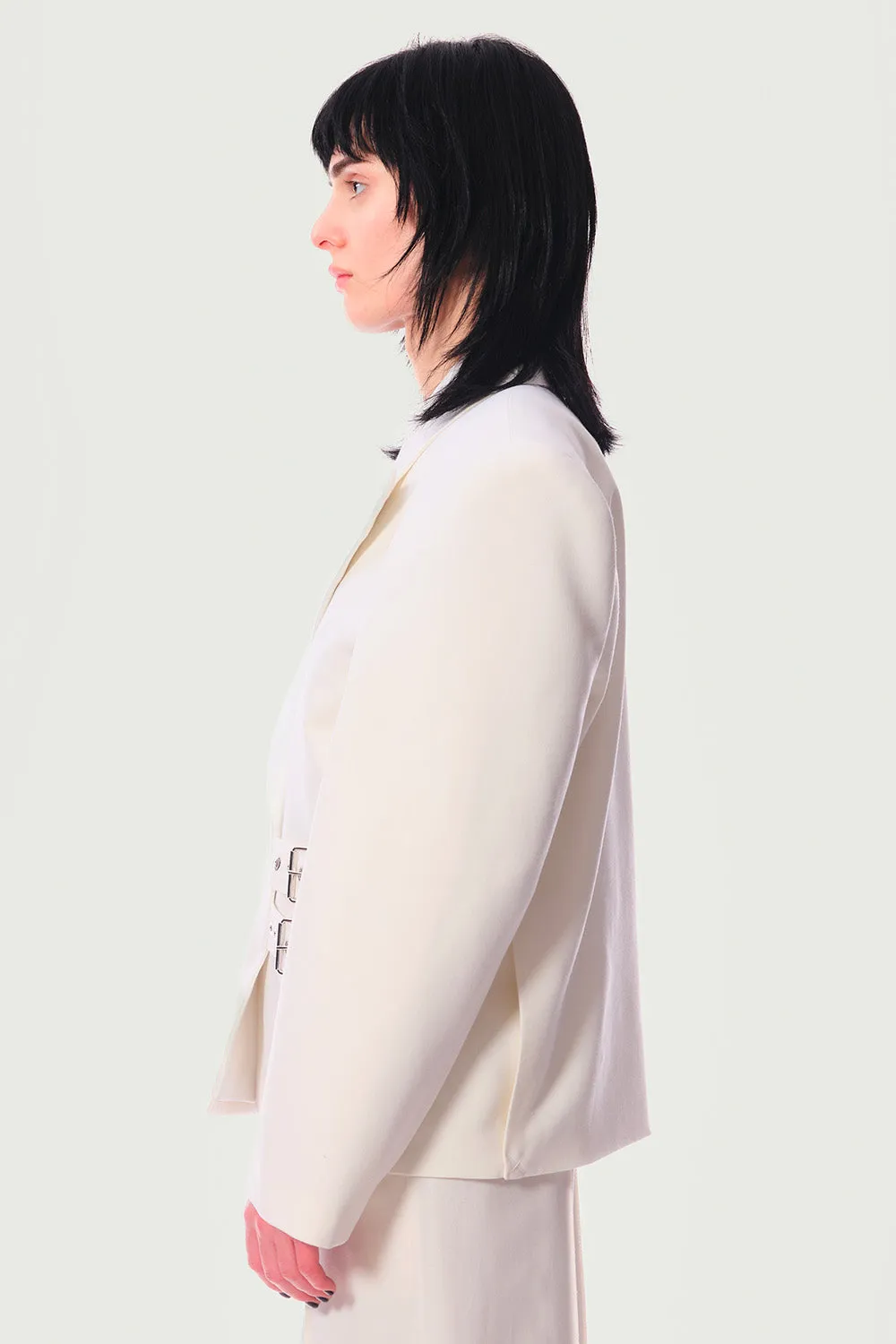 Jeanne Friot Eddie Veste tailleur crème satin mohair