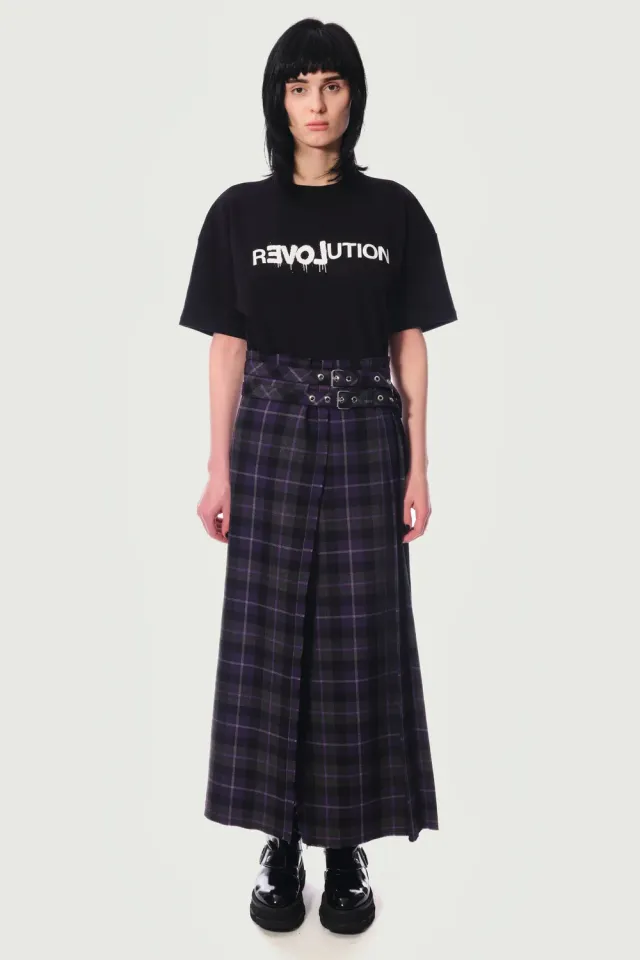 Jeanne Friot Long Purple Kilt plissé tartan violet