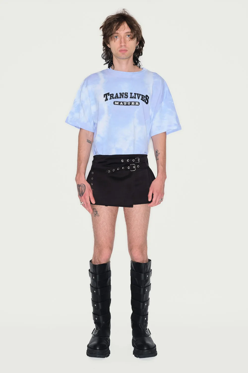 Jeanne Friot Eloi Mini Kilt jupe noire satin œillets