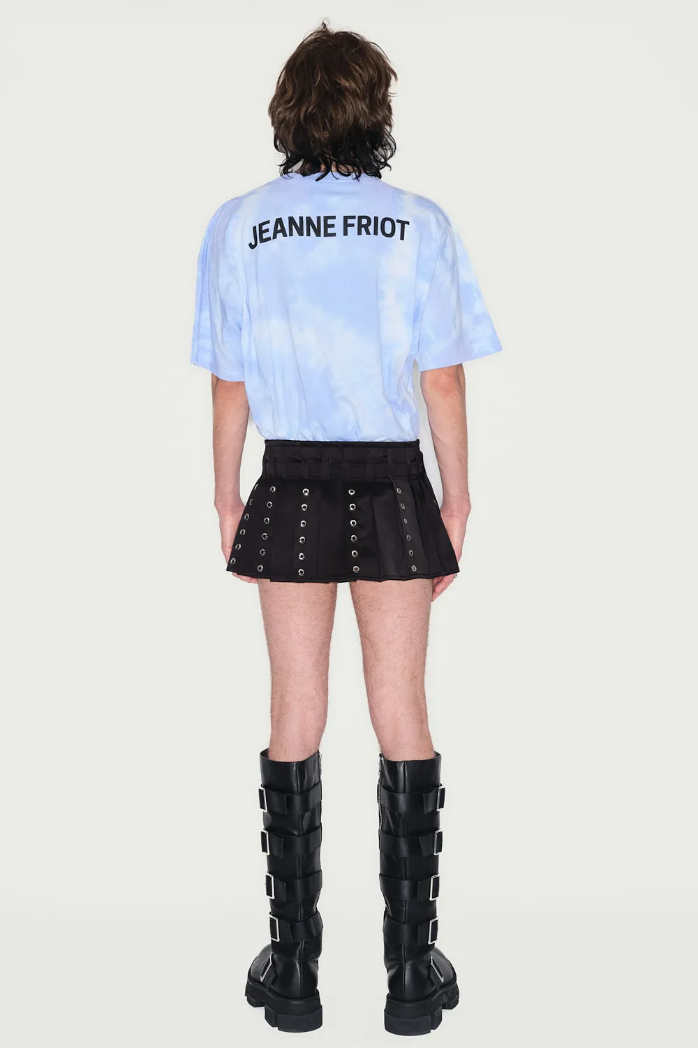 Jeanne Friot Eloi Mini Kilt jupe noire satin œillets