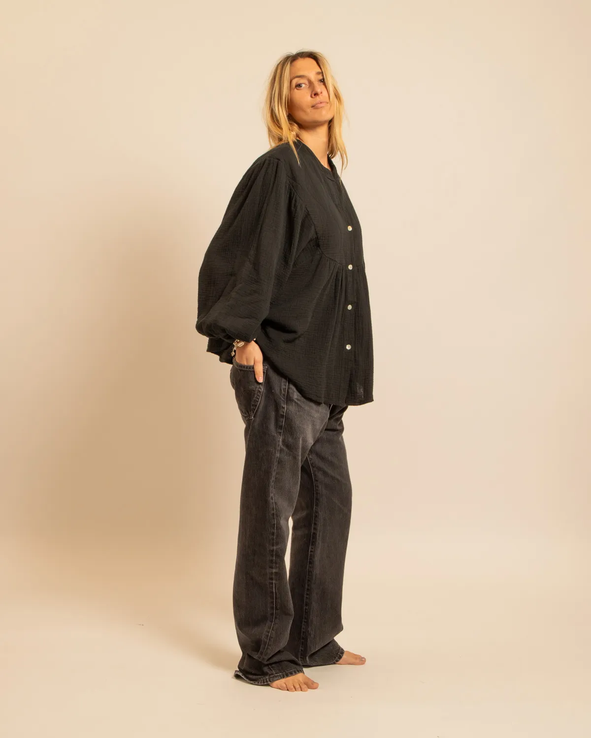 Aokyanos Los Angeles chemise noire gaze coton