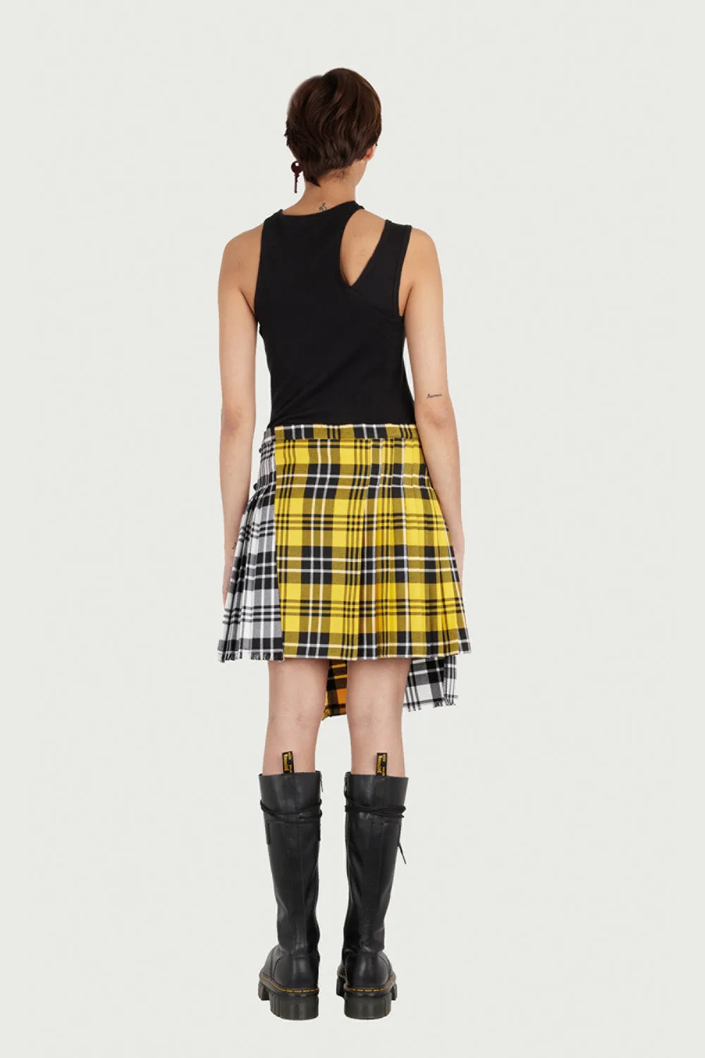 Jeanne Friot Double Kilt jupe tartan noir jaune