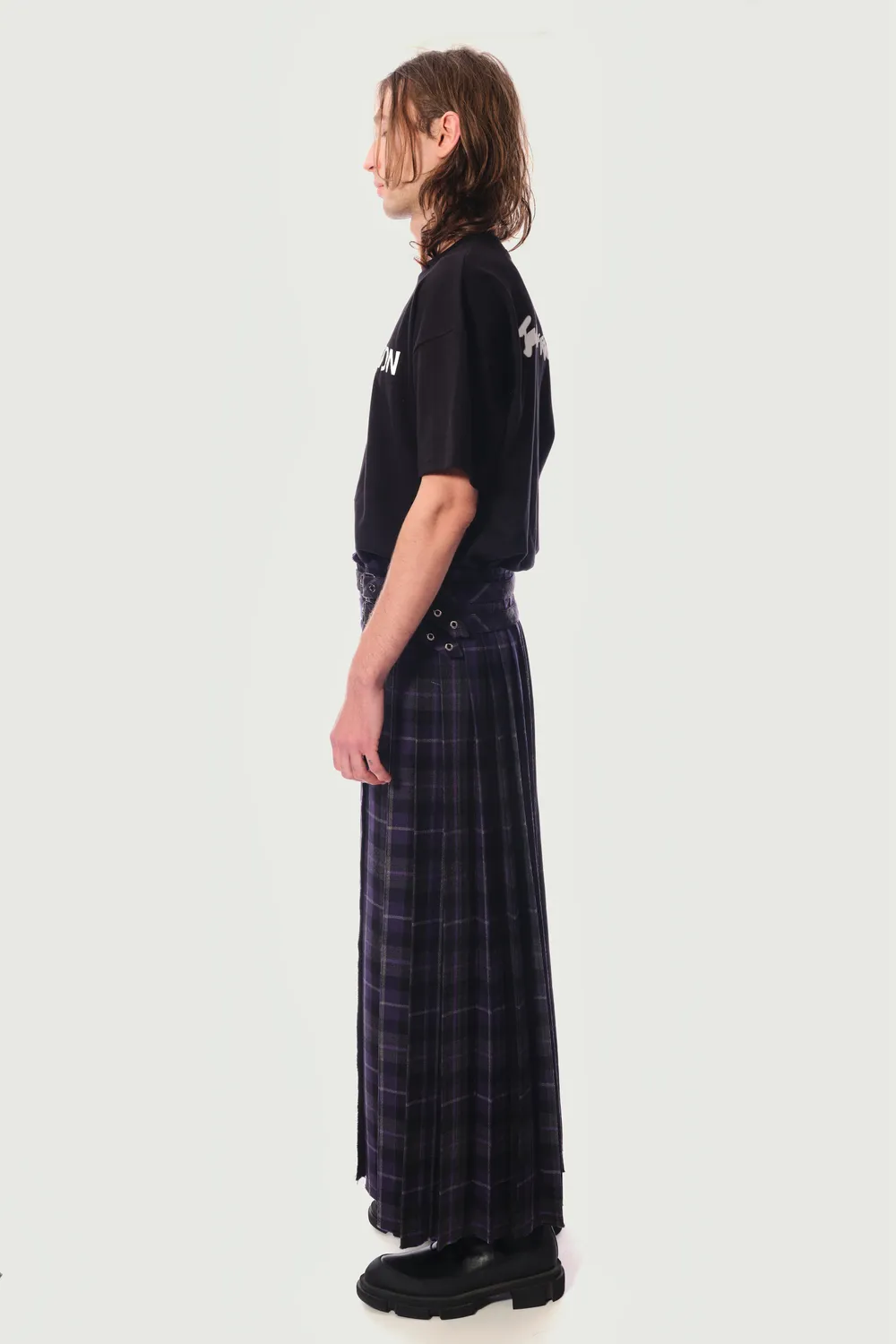 Jeanne Friot Long Purple Kilt plissé tartan violet
