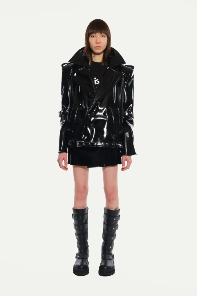 Jeanne Friot Debbie Short Coat manteau vinyl noir M