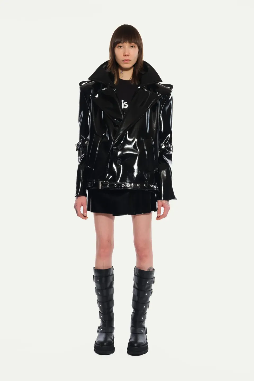 Jeanne Friot Debbie Short Coat manteau vinyl noir M
