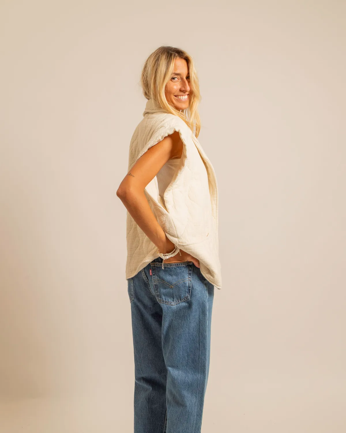 AOKYANOS Brooklyn Crème gilet double gaze coton