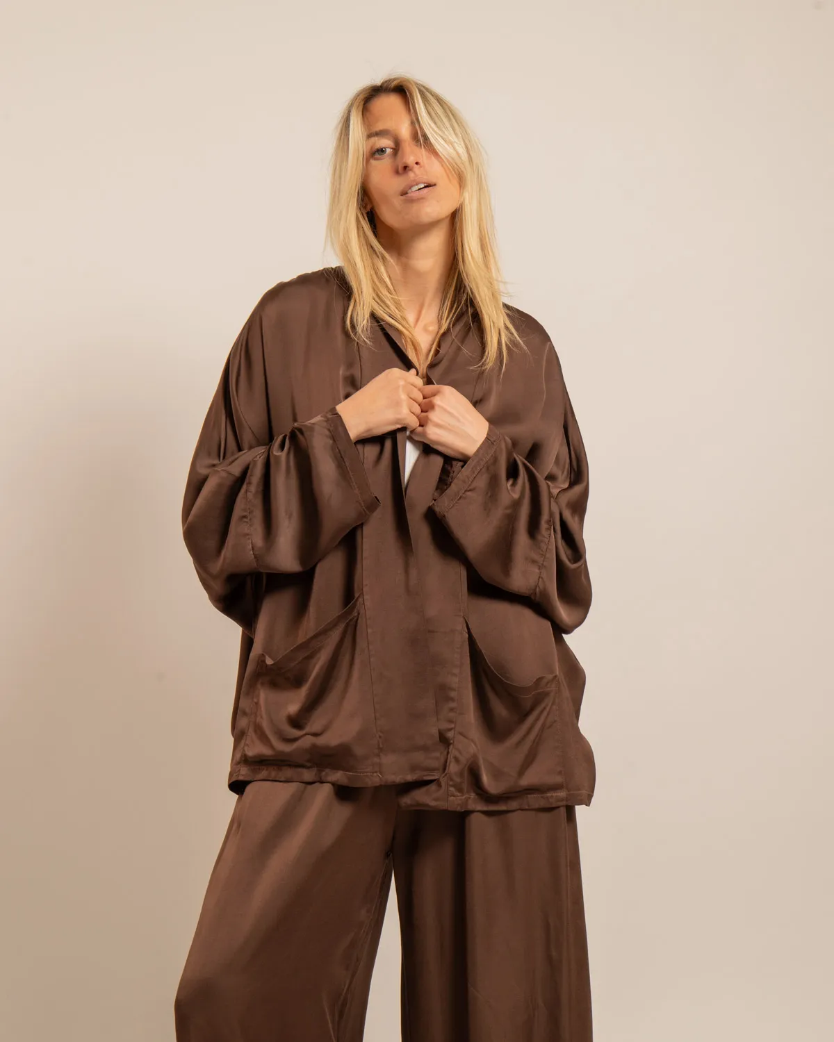 AOKYANOS Chicago kimono chocolat viscose satinée