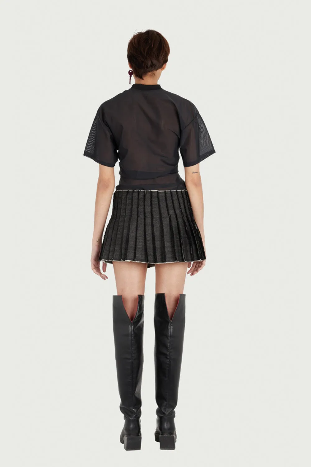 JEANNE FRIOT Denim Mini Kilt jupe gris coton