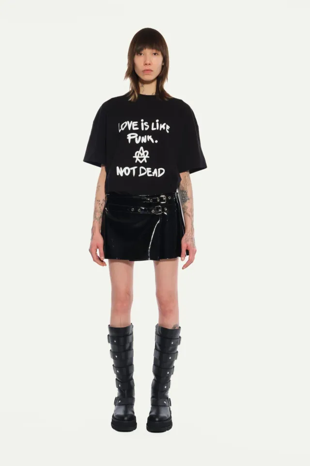 JEANNE FRIOT Debbie Mini Kilt jupe noire vinyl