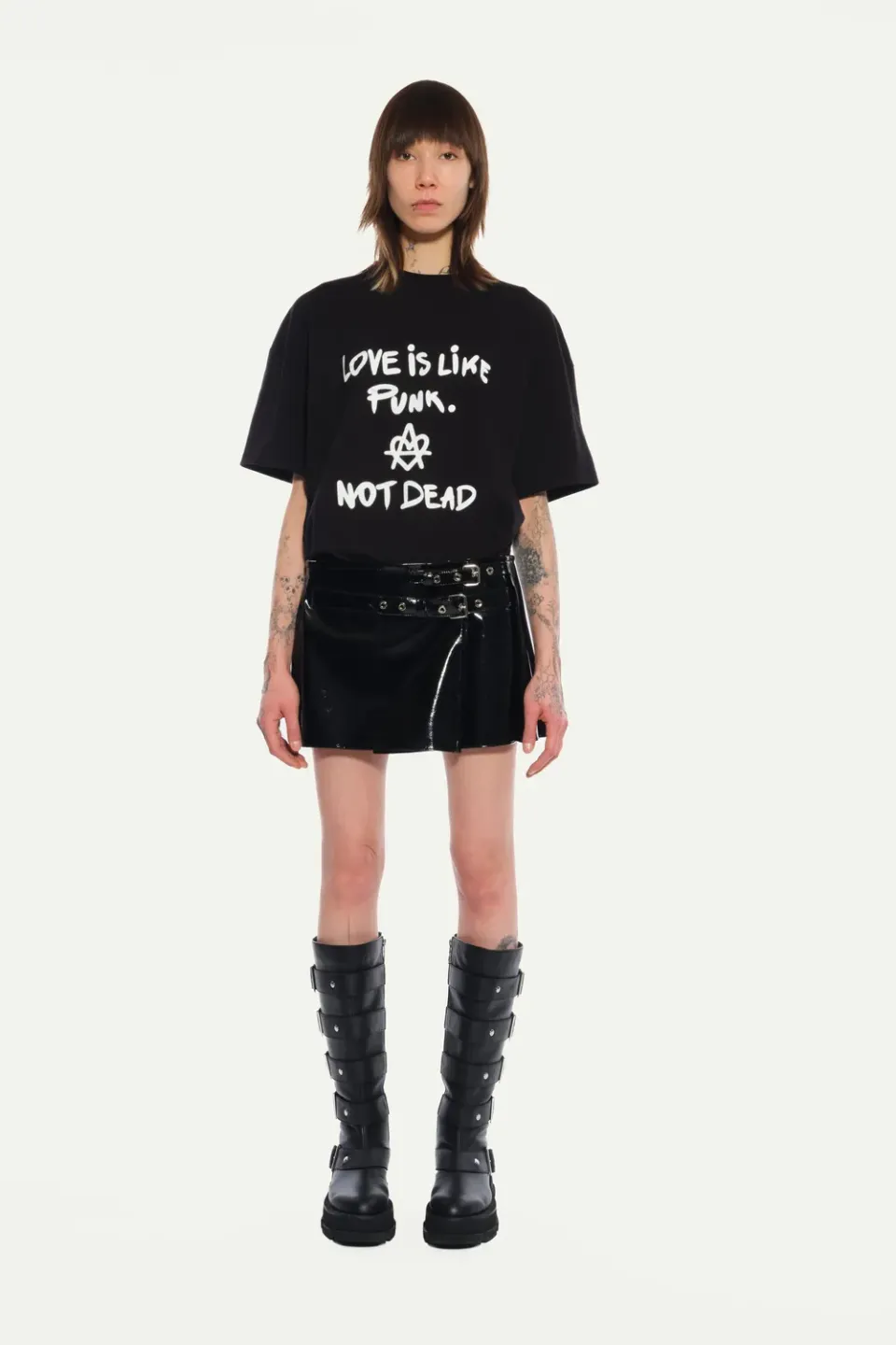 JEANNE FRIOT Debbie Mini Kilt jupe noire vinyl