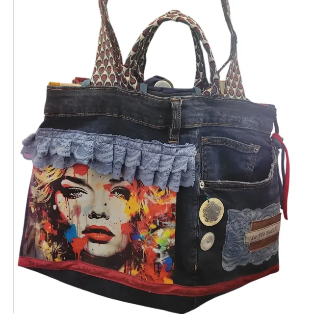 La Fée Bidule Marilyn sac bowler jean upcyclé