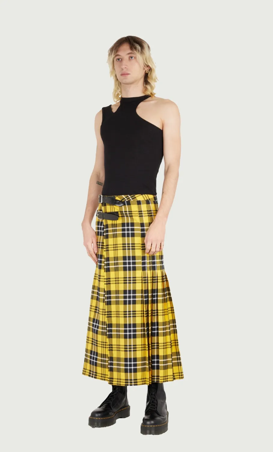 Jeanne Friot Long Kilt jupe plissée jaune tartan M