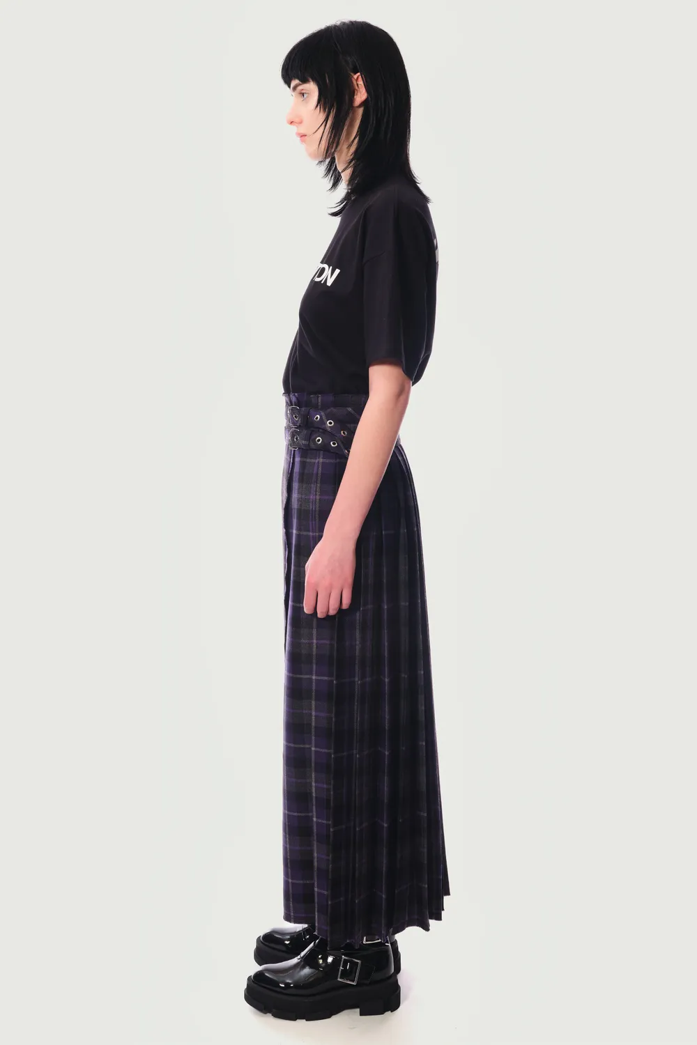 Jeanne Friot Long Purple Kilt plissé tartan violet