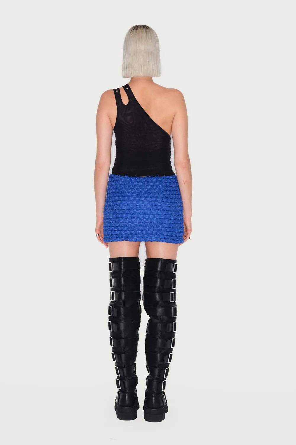Jeanne Friot Tweed jupe mini bleue doublée satin