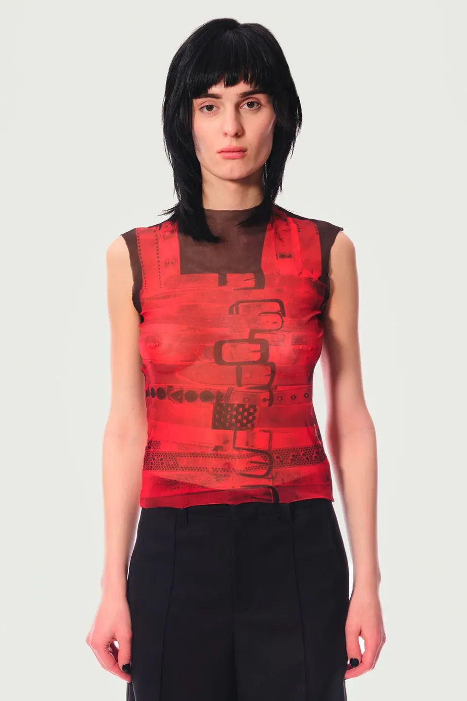 Jeanne Friot Awake top mesh sans manches ceintures