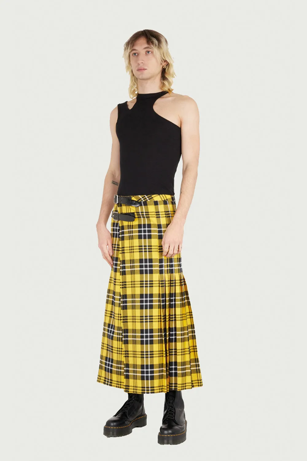 Jeanne Friot Long Kilt jupe plissée jaune tartan M
