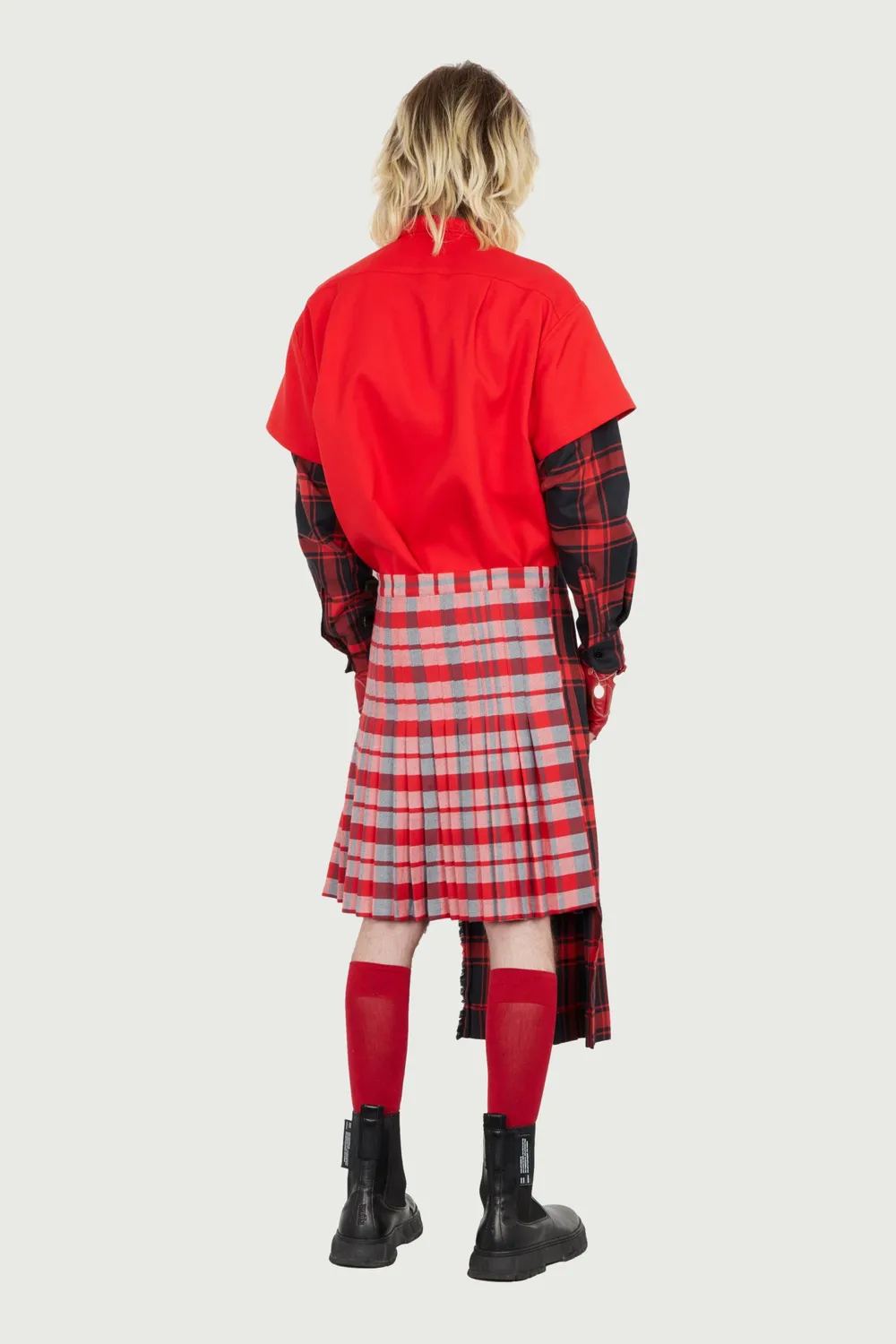 Jeanne Friot Double Kilt jupe tartan rouge noir ceintures