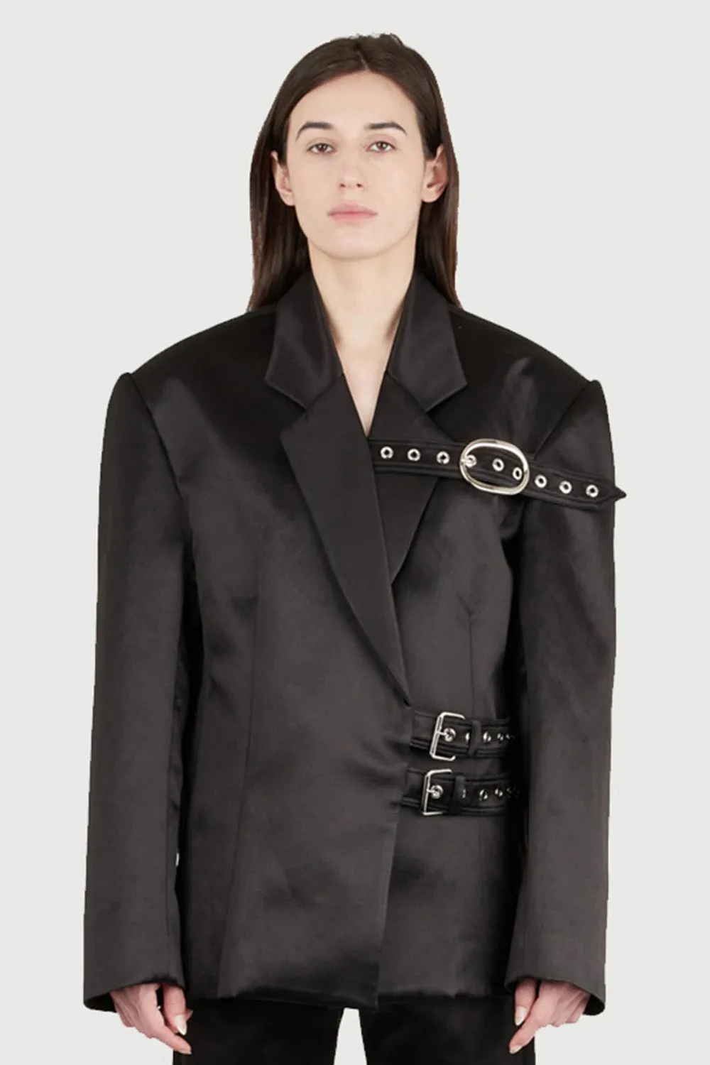Jeanne Friot Belt Suit veste tailleur noire satin