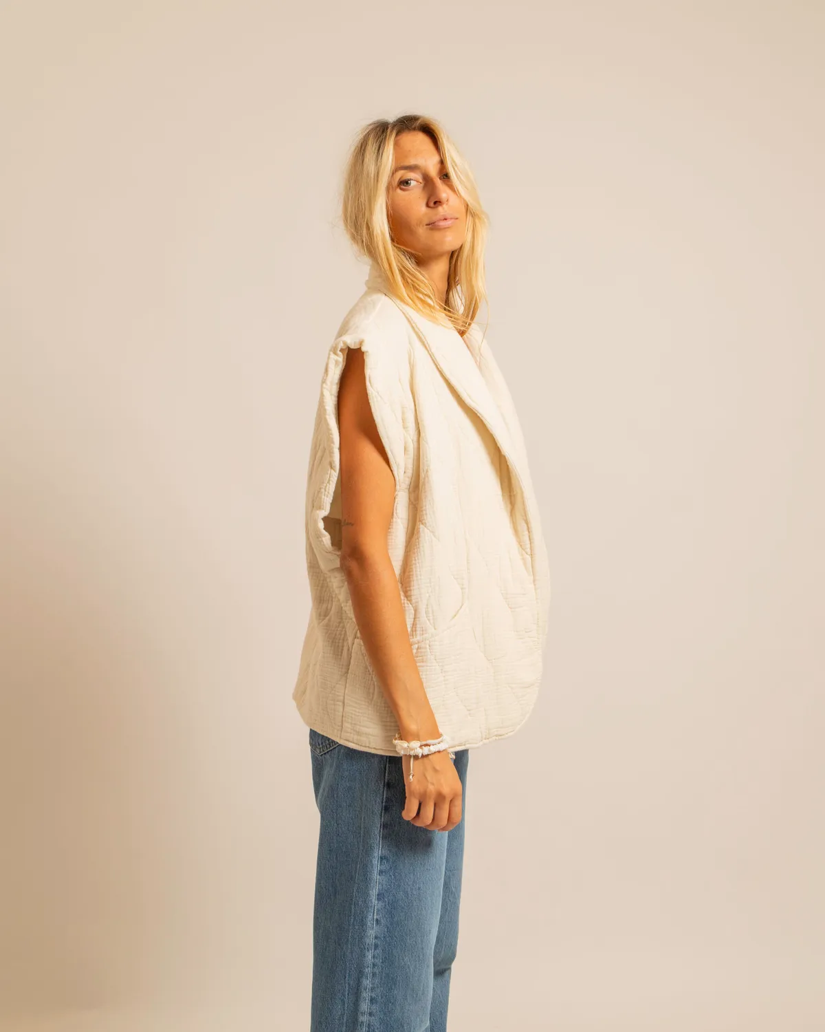 AOKYANOS Brooklyn Crème gilet double gaze coton