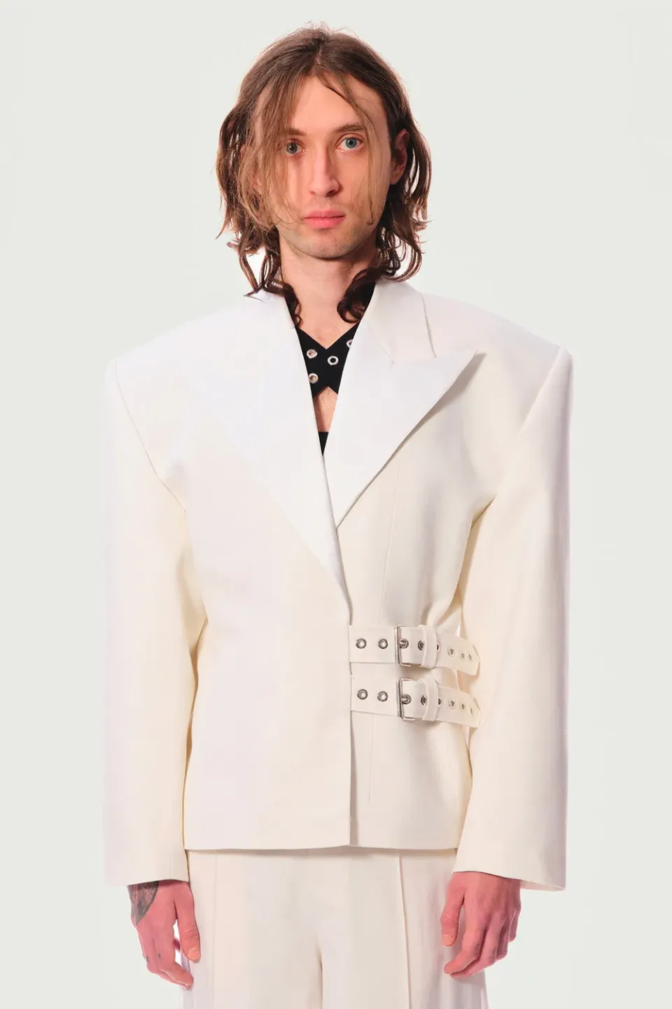 Jeanne Friot Eddie Veste tailleur crème satin mohair