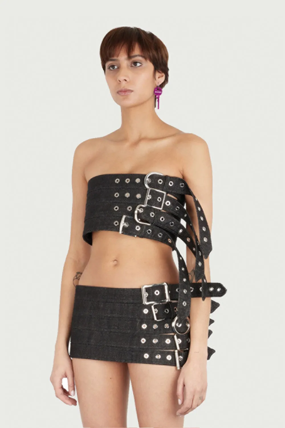 Jeanne Friot Belt top bustier gris denim