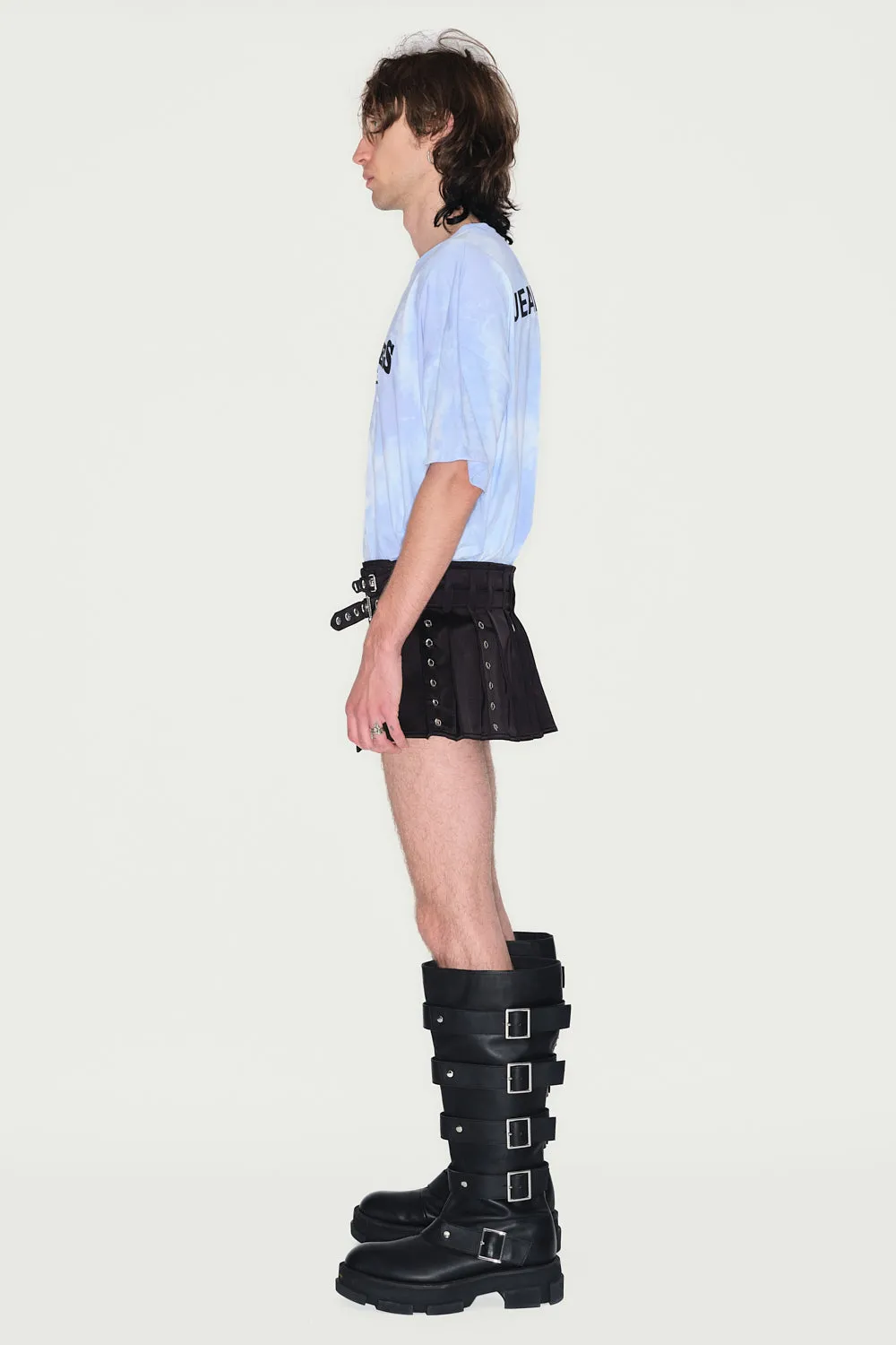 Jeanne Friot Eloi Mini Kilt jupe noire satin œillets